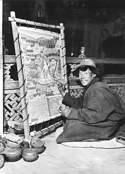 Monk painting a thangka at the Potala in Lhasa in 1938