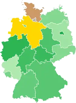 A coloured map of the states of Germany