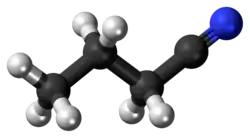 Ball-and-stick model of the butyronitrile molecule