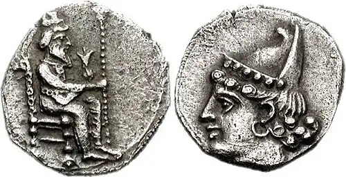Coin of Mazaios, with Artaxerxes III and possibly Artaxerxes IV as Pharaohs.