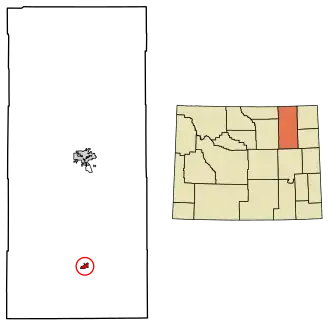 Location of Wright in Campbell County, Wyoming.