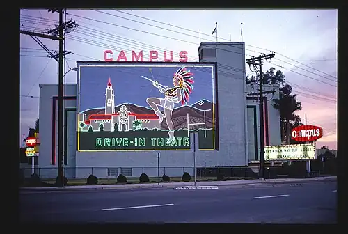 Historic Campus Drive-In Theater at intersection with College Avenue[32]