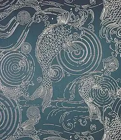Stencil for wallpaper with Japanese carp motif, by Candace Wheeler (c. 1885–1905)