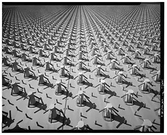 Some of the crossed-dipole elements in the PAVE PAWS phased array antenna, left