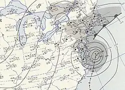 Weather map shows Hurricane Carol off the east coast of Virginia