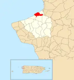 Location of Carrizal within the municipality of Aguada shown in red