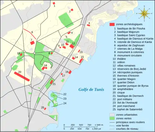 Map of the various elements of the Carthage archaeological site