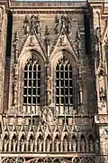 A detail of the windows and galleries of the west front of Strasbourg Cathedral (1215–1439)