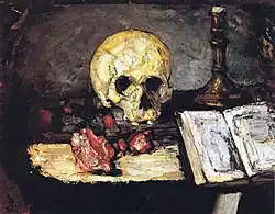Still Life with Skull, Candle and Book, 1865–1867, Kunsthaus Zurich, Switzerland. An earlier painting, more consistent with the traditional theme of vanitas.