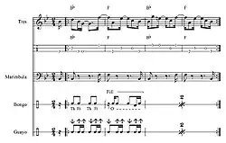 Sheet music for a changüí ensemble.