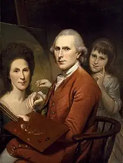 Charles Wilson Peale, Self-Portrait with Angelica and Rachel (1782–1785), 91.8 × 68.9 cm