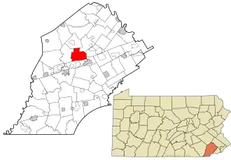 Location in Chester County and of Chester County in Pennsylvania