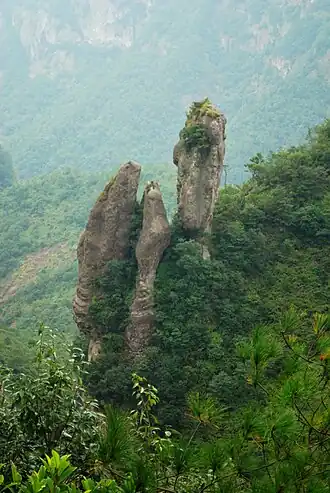 Mountain scenery with stone pillar formations