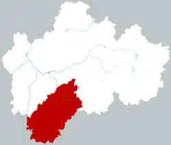 Location of Wuyi County within Jinhua