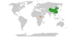 Map indicating locations of China and South Sudan
