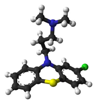 Ball-and-stick model of the chlorpromazine molecule