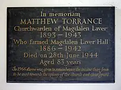 Memorial to Matthew Torrance, Magdalen Laver