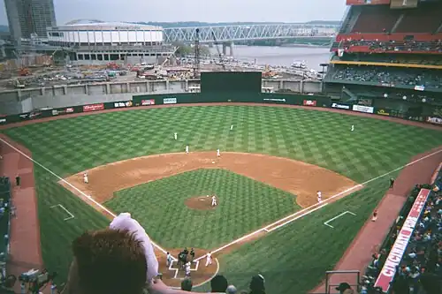 Riverfront Stadium during a Cincinnati Reds game vs. the New York Mets on April 27, 2001