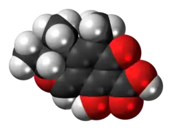 Space-filling model of the citrinin molecule