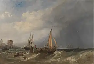 A Dutch Barge and Merchantmen Running out of Rotterdam (1856)