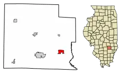 Location of Clay City in Clay County, Illinois.