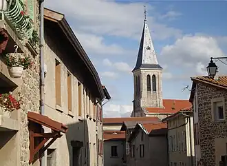 The bell tower of Église Saint-Romain in Rontalon