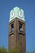 Illuminated clock tower set in the centre of the former Gillette building