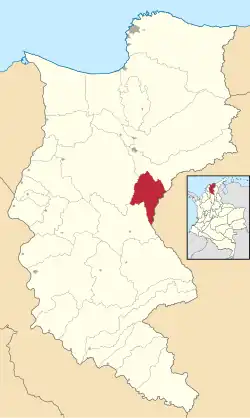 Location of the municipality and town of Algarrobo in the Department of Magdalena.