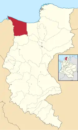Location of the municipality and town of Sitio Nuevo in the Department of Magdalena.