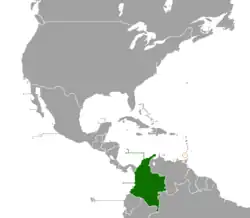 Map indicating locations of Colombia and Grenada