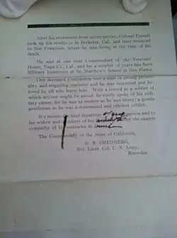 Colonel William R. Parnell, 1836–1910 funeral service—eulogy