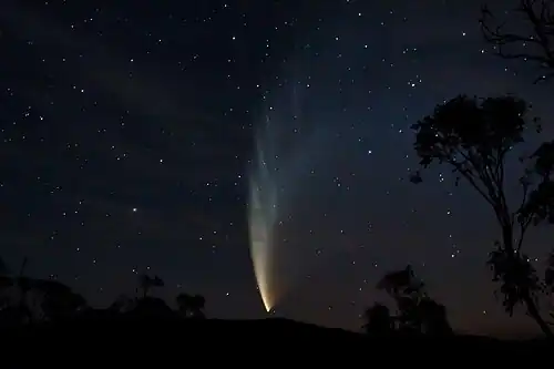 Image 4 Comet McNaught Photo credit: Fir0002 Comet C/2006 P1 (McNaught), as seen from Swifts Creek, Victoria, Australia. This non-periodic comet, the brightest in over 40 years, was discovered on August 7, 2006 by British-Australian astronomer Robert H. McNaught. It was first visible in the northern hemisphere, reaching perihelion on January 12, 2007 at a distance of 0.17 AU. More selected pictures