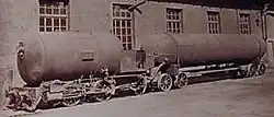 Pneumatic Locomotive with attached pressure container used during the construction of the Gotthard Rail Tunnel 1872-1880.[16]