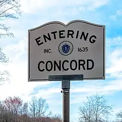 Entering Concord sign, with the year of the town's foundation
