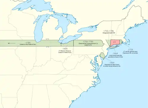 Image 19A map showing Connecticut's land claims. (from History of Connecticut)