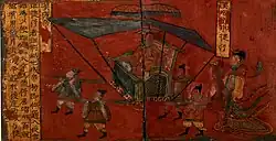 Servants wearing top and trousers while aristocrats wear paofu and guiyi, Northern Wei painting