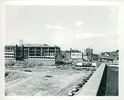 The JFK Federal Building under construction in the 1960s. Haymarket Square and the Haymarket Relief Station are at right.
