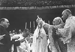 The canonical coronation of the image of "Our Lady of the Holy Rosary of Fatima" by Cardinal Benedetto Aloisi Masella on 13 May 1946