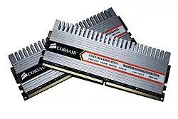 Two memory modules encased in aluminum heat spreaders