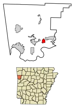 Location of Dyer in Crawford County, Arkansas.