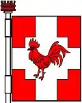a cross quadrate - Gules; on a cross nowy quadrate, argent, a cock gules - Burgh of Markinch, Scotland