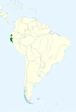 Map of South America showing the year-round range of the white-tailed jay