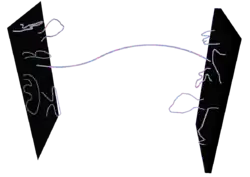 A pair of surfaces joined by wavy line segments.