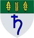The Saturn symbol representing lead in the municipal coat of arms of Bleiwäsche, since 1975 part of Bad Wünnenberg, North Rhine-Westphalia, Germany