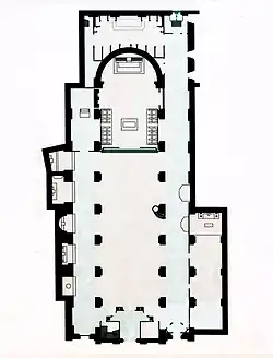 Plan of the church; Apse and choir to north, at top, and nave and portal below