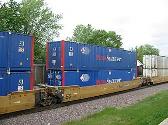 Articulated well cars with intermodal containers