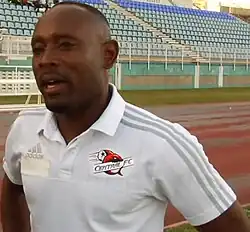 Saunders at an interview as Central FC Coach in 2017