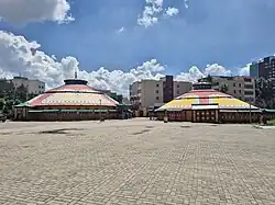 Yurt pavilions of Dashchoilin Monastery in Ulaanbaatar, example of aboriginal Mongolian architecture