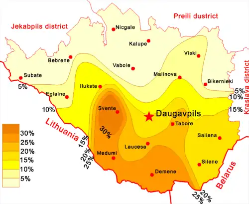 Percentage of ethnic Poles in Daugavpils district (2006)