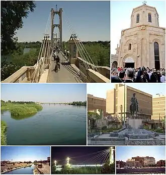 Suspension bridge of Deir ez-Zor • Memorial of Armenian genocide Euphrates River • March 8 Square Panorama of Deir ez-Zor